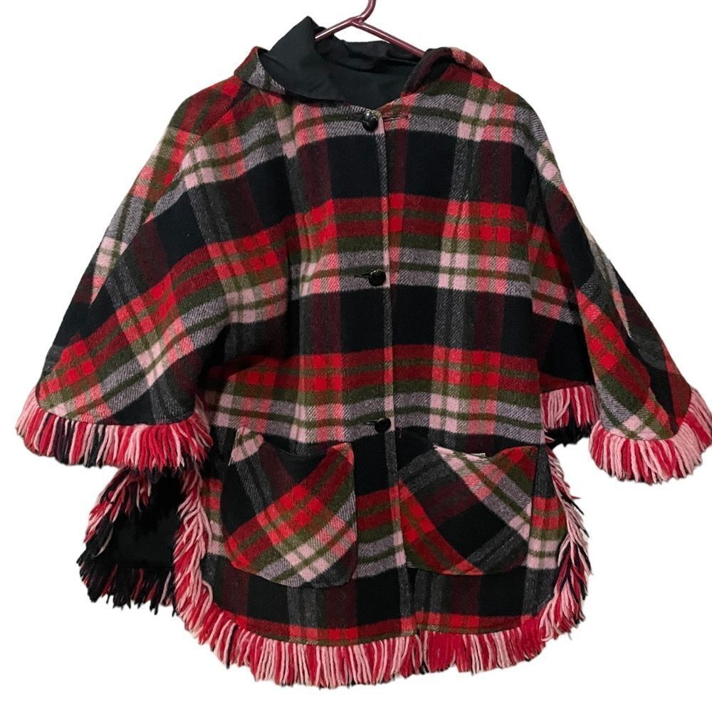 Pioneer Wear RARE Reversible Riding Poncho Wool Red Buffalo Plaid Waterproof - Picture 12 of 12